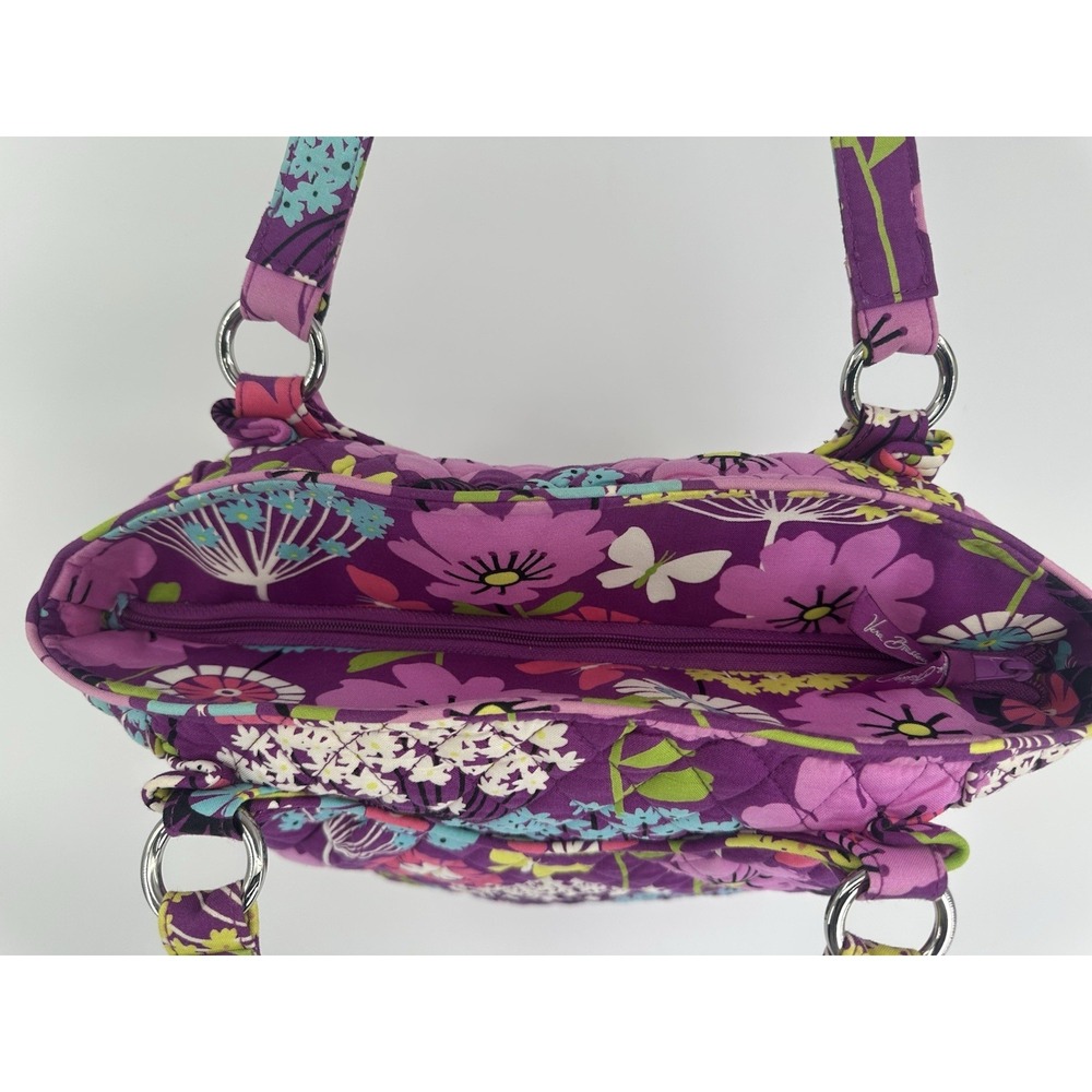 Vera Bradley Flutterby Purse Tote Shoulder Bag Zip Purple Flower Butterflies EUC - Picture 6 of 16